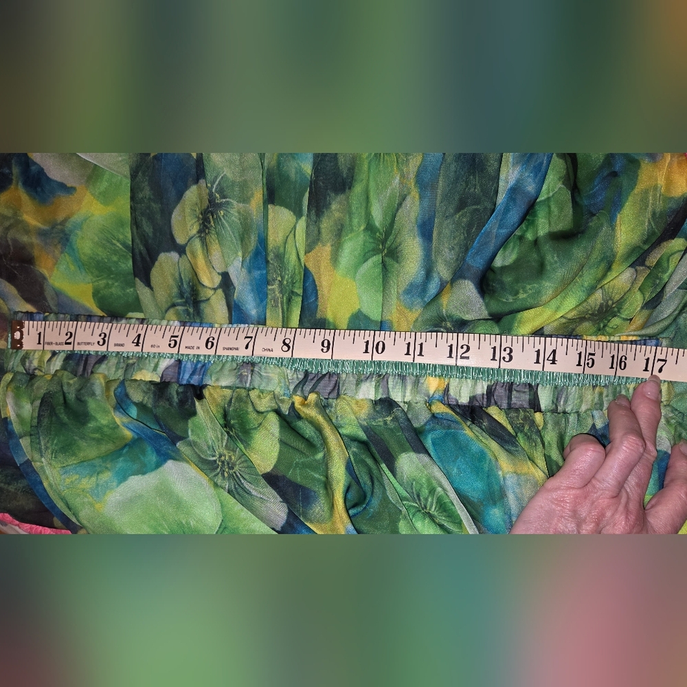 Green 3X Full Floral Maxi Skirt Elastic Waist See Pics - Picture 8 of 11